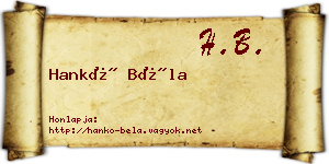 Hankó Béla névjegykártya